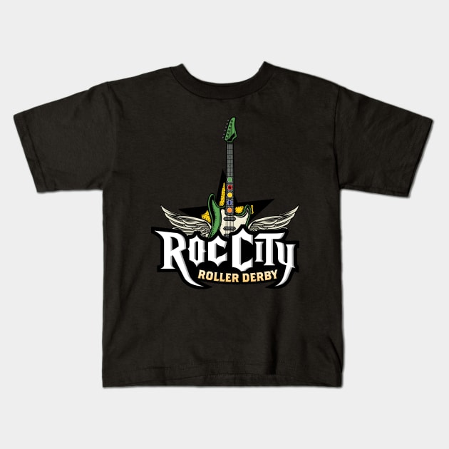 Roc City Roller Derby Guitar Kids T-Shirt by ROCDERBY